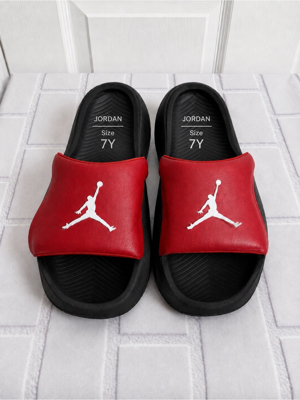 Jordan Red & Black Slide Sandals Youth Size 7Y | Comfortable Casual Slides